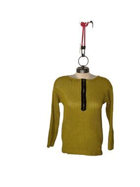 Jeanna Pierre Open Crochet Long Sleeve Sweater Back  Zip Closure Mustard Size: M